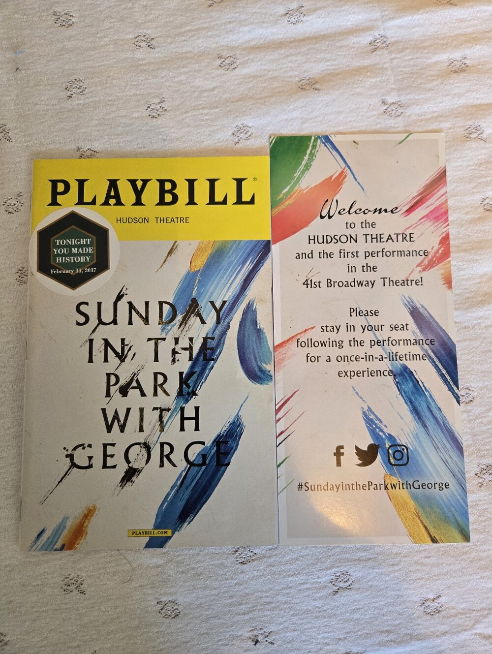 Playbill: Sunday in the Park with George First Preview 2/11/2017